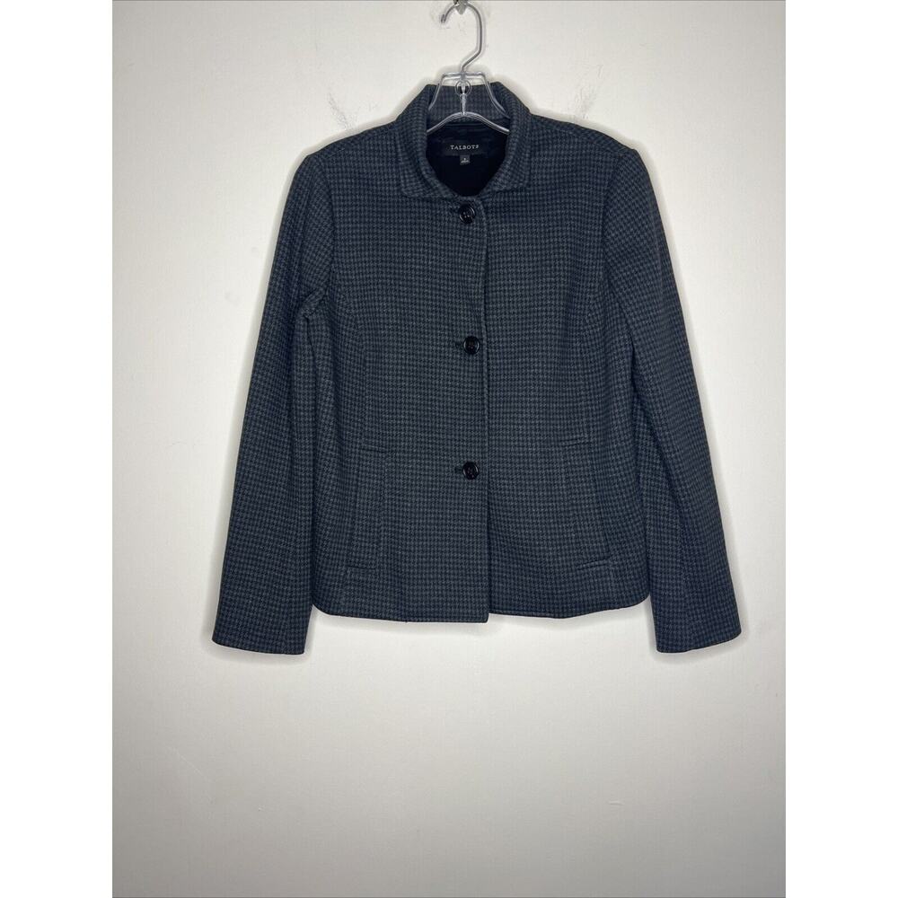 Talbots Blazer Womens Small Gray Black Jacket Houndstooth Work Casual Minimalist